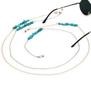 Fashionable eyeglass chains with turquoise stone beads in gold and silver finish