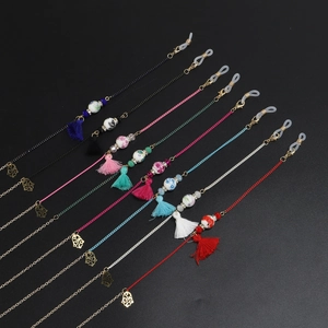Handmade Glasses Chain Alloy Metal Ceramic Beads Textile Tassel Anti-Slip Decorative Eyewear Lanyard For Women