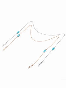 Two-piece eyeglass chain set in gold and silver with blue turquoise beads for women