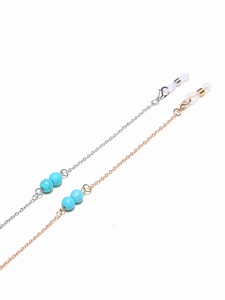 Set of two copper eyewear chains in gold and silver finish with turquoise beads