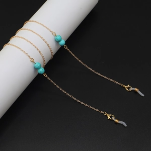 Minimalist gold eyeglasses chain with turquoise beads and anti-slip silicone loops
