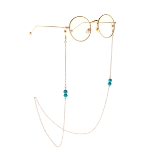 Turquoise Beads Glasses Chain Copper Metal Anti-Slip Sunglasses Lanyard Retro Fashion Eyewear Accessory For Women