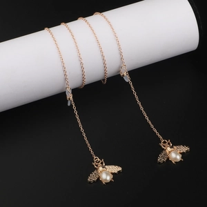 Catenella Per Occhiali Metallo Ape Ciondolo Perla Artificial Finta Cordino Per Occhiali Antiscivolo Placcato Oro Accessorio Moda