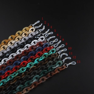 Collection of 13 colorful acrylic leopard and amber eyeglass chains with anti-slip ends