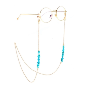 Fashionable gold chain eyewear retainer featuring natural turquoise beads and secure hooks