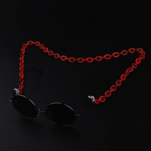 Red acrylic eyewear chain with tortoise amber texture and metal adjustment loops