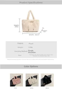 Guide des tailles du sac fourre-tout en peluche avec dimensions et détails de mesure