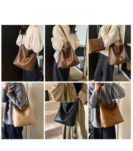 Collage of leather tote bags in various colors showing style for daily commuting