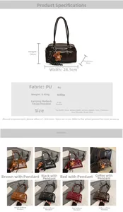 Detailed size specifications and color variants of the PU leather Boston shoulder bag