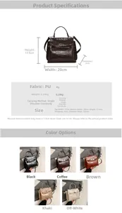 Dettagli tecnici e dimensioni della piccola borsa a mano in pelle PU motivo coccodrillo