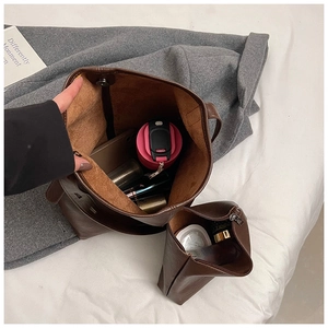 Interior view of large leather tote bag showing spacious capacity for daily essentials