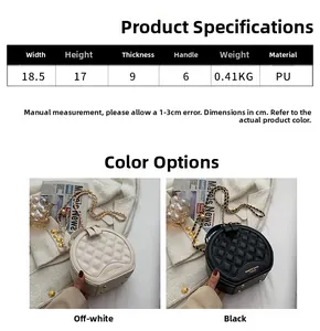 Dimensions détaillées du sac rond matelassé avec chaîne dorée et poignée supérieure