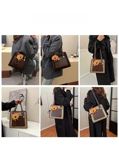 Collage of chic leopard print and solid PU leather underarm bags with dog charms