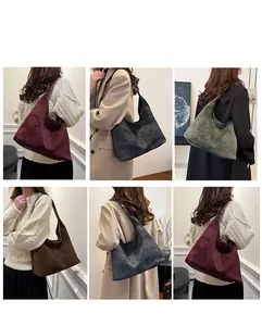 Multiple views showing matte large-capacity hobo bags in vintage autumn colors