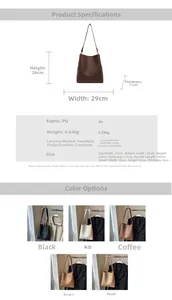 Detailed size chart for minimalist PU leather tote bag with dimensions and strap methods