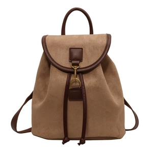 Sac À Dos Vintage En Cuir PU Suède Dépoli Pour Femmes Sac De Navetteur Mode Avec Rabat Cordon Et Boucle Crochet Métal