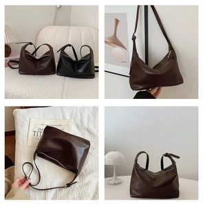 Detailed views of vintage matte leather tote bags in dark brown and black colors