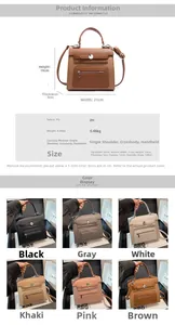 Detailed size chart and multi-color display of the Kelly handbag with PU leather dimensions