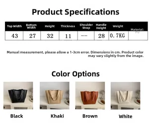Detailed size chart for the minimalist PU leather tote bag with dimensions and weight