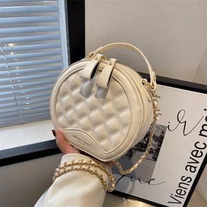 Sac Bandoulière Rond Cuir PU Matelassé Mode Chaîne Sac À Main Polyvalent Fermeture Éclair Élégant Pour Femmes Tendance