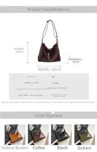 Guide des tailles détaillé pour sac bandoulière en cuir PU mesurant 30x26x12cm environ