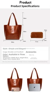 Size chart showing large vintage tote bag dimensions 30x40cm with matching wallet specs