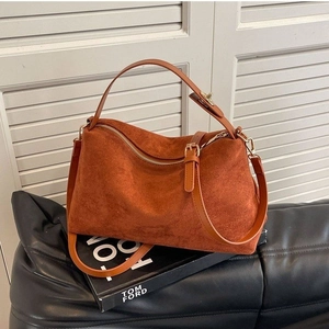 Women Matte PU Leather Tote Bag Vintage Suede Texture Shoulder Underarm Crossbody Purse Minimalist Gold Hardware