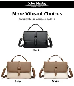 Close-up of contrast stitching on textured leather crossbody bags in various colors