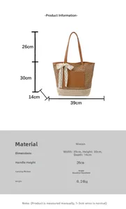 Sac fourre-tout en paille tissé avec nœud en dentelle et détails de dimensions précis