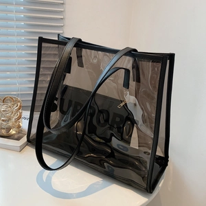 Women Transparent PVC Tote Bag Large Capacity Letter Print Jelly Shoulder Handbag And Inner Pouch Casual Fashion Urban