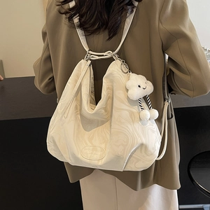 Minimalist beige marble pattern large tote bag for women with cloud charm pendant