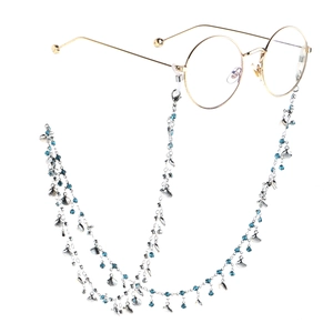 Glasses Chain Metal Blue Rhinestone Shell Charm Anti-Slip Eyewear Cord Holder For Women Bohemian Fashion