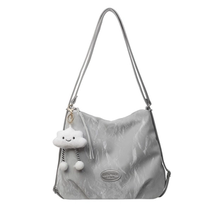 Sac fourre-tout argenté à motif marbré de grande capacité avec breloque nuage blanc