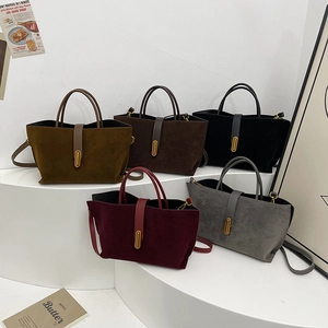 Minimalist suede tote bag with metal lock in olive, brown, black, burgundy and grey