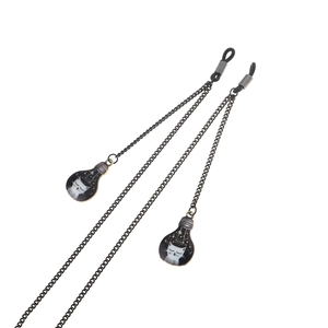 Chaîne lunettes noire avec pendentifs ampoule chat étoilé et boucles antidérapantes