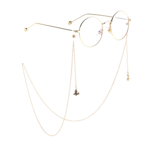 Golden round metal glasses with matching anti-slip butterfly pendant eyewear chain