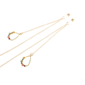 Golden eyewear chain with colorful floral teardrop pendant in a minimalist design