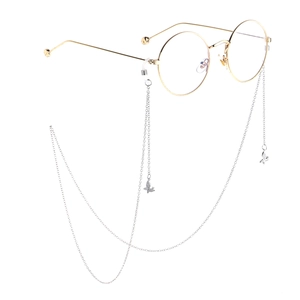 Gold metal round glasses with silver butterfly pendant chain and non-slip loops