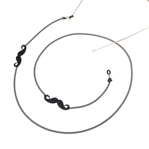 Non-slip black metal eyewear chain with stylish black mustache pendants for glasses