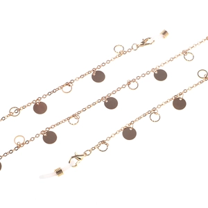 Minimalist gold eyeglasses chain with decorative round discs and adjustable loops