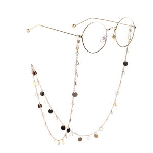 Minimalist Metal Glasses Chain With Copper Disk Round Ring Decor Anti-slip Eyeglass Strap Cord Adjustable Silicone Loops