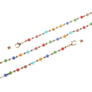 Colorful crystal bead eyewear chain with gold spacers and anti-slip silicone loops