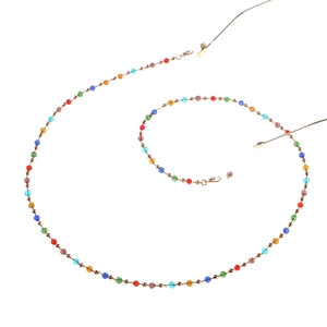 Multicolor crystal beaded glasses chain with gold metal beads and anti-slip rings