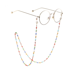Multicolor crystal beaded eyeglass chain with anti-slip loops and gold metal accents