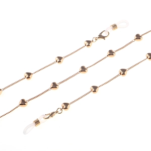 Chaîne de lunettes dorée avec pendentifs cœur, fermoirs mousquetons et boucles silicone