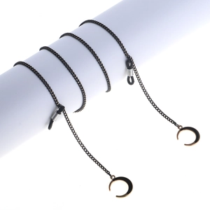Chaîne De Lunettes En Métal Antidérapante Avec Pendentif Lune Cordon De Lunettes De Soleil Noir Et Doré