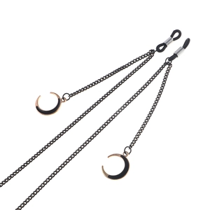 Chaîne de lunettes noire minimaliste avec pendentifs en croissant de lune dorés