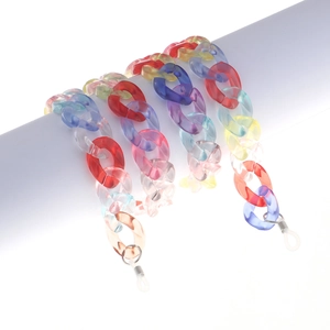 Colorful gradient acrylic eyeglass chain with non-slip silicone loops on display