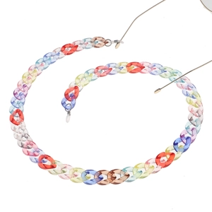 Colorful acrylic link eyeglass chain with durable plastic rings and anti-slip loops