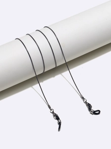 Detail of 1.2mm gunmetal snake chain eyeglass strap with black rubber loops